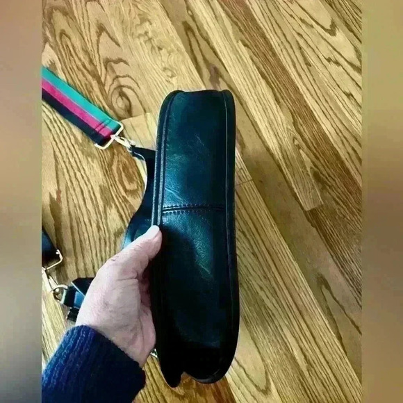 Adhorned Black Messenger Bag with Crossbody Strap. Vegan leather - Picture 4 of 12